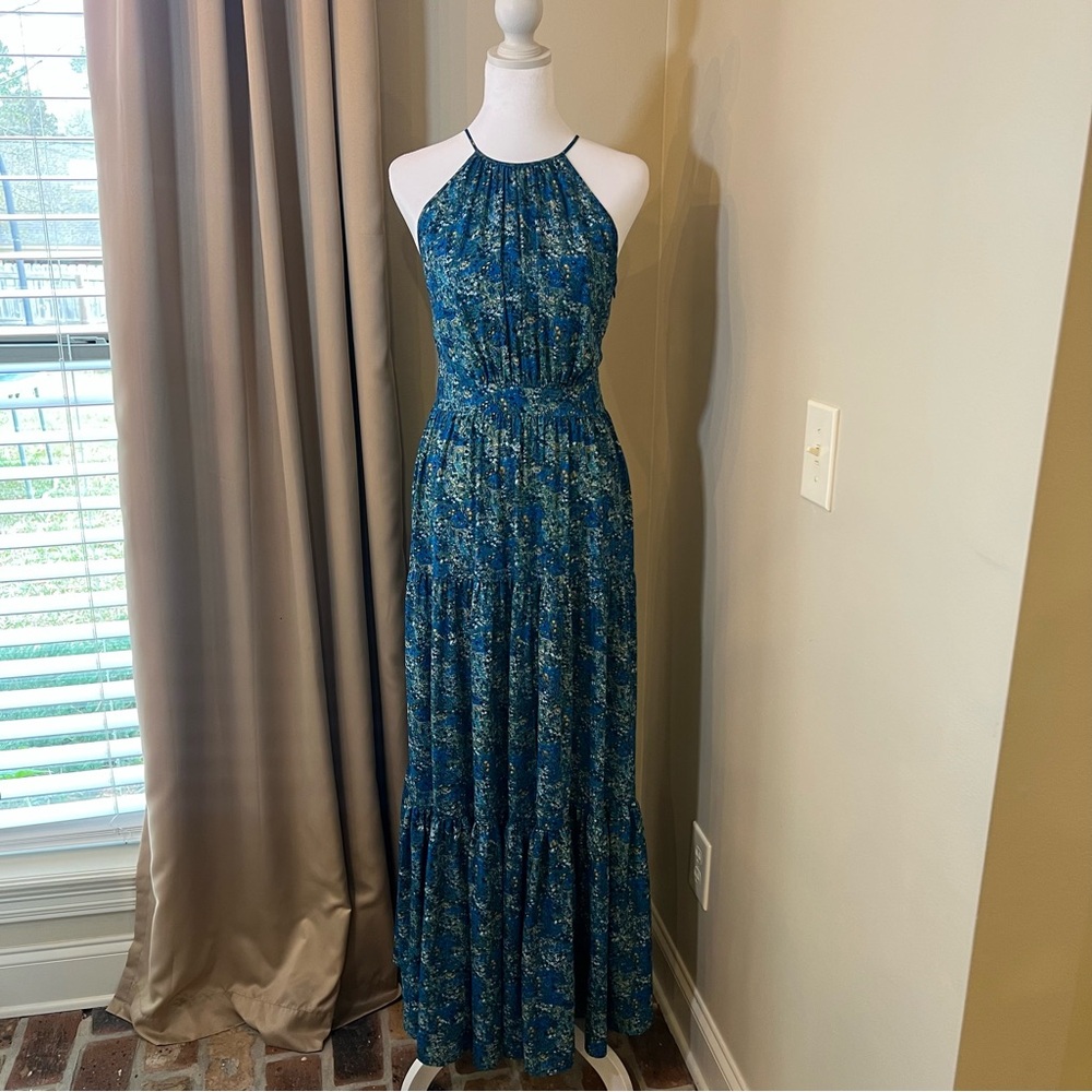 Belle + Sky Elegant Blue Floral Maxi Dress Size XS